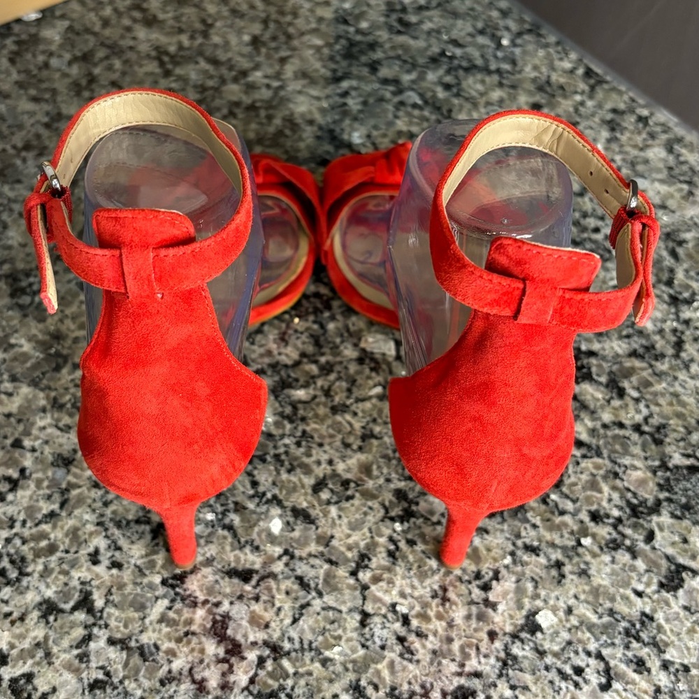 Ann Taylor Red Suede Ankle Strap Heeled Sandals Size 6.5 - Picture 6 of 11